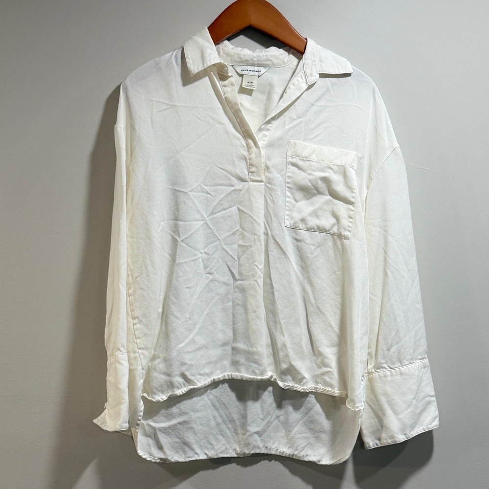 Club Monaco Women's Cream Casual Button Down Shirt with Wide Sleeves Size‎ M